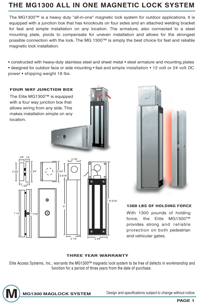 LiftMaster MG1300 Gate Lock Canada Free Shipping Overhead