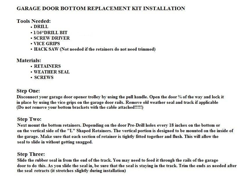 Garage Door Bottom Weather Seal Kit Canada Free Shipping Overhead
